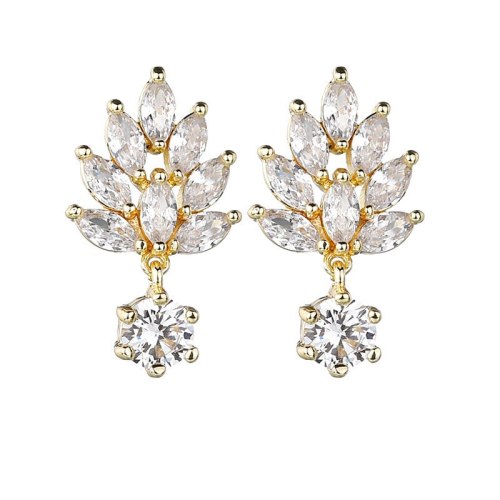 Korean Simple Fashion 16K Gold Earring Stud AAA Zircon Inlaid S 925 Sterling Silver Pin Earrings for Women Qx1331