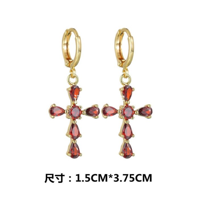 Cross Earrings AAA Zircon Inlaid Gold-Plated earrings Luxury Earrings QxP055