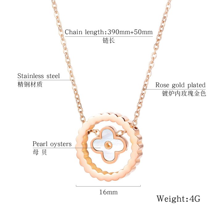 2020 New round Petal Stainless Steel Necklace Simple Creative Women Titanium Steel Pendant Clavicle Chain Gb1677