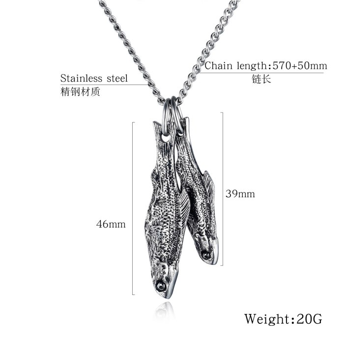 Ornament Wholesale Classic Cool Stainless Steel Retro Retro Fish Pendant Necklace Couple Street All-match Jewelry Gb1631