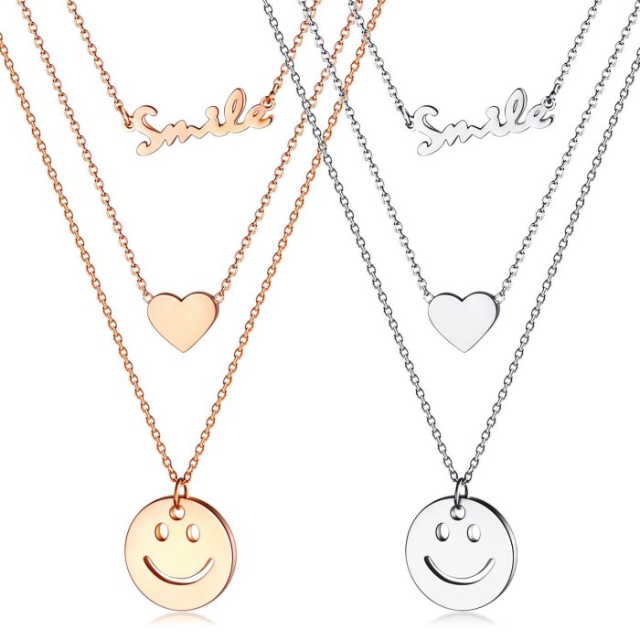 New Fashion Heart Smiling Face Stainless Steel Multi-layer Necklace Titanium Steel FWomen Clavicle Chain Necklace Gb1589