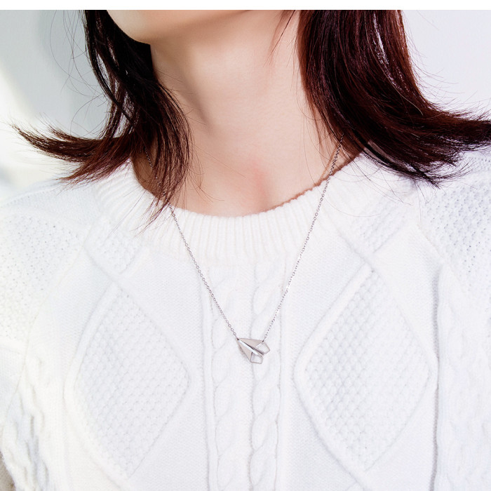 Stainless Steel Necklace Female Mori Clavicle Chain Necklace Simple Childhood Paper Airplane Titanium Steel Necklace Gb1544