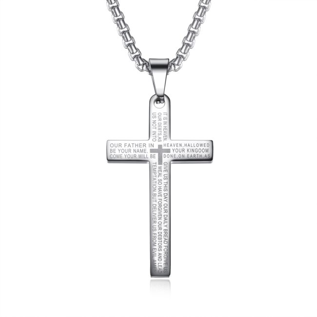 Stainless Steel Necklace Cool Vintage Cross Scripture Pendant Men's Titanium Steel Necklace Gb1596