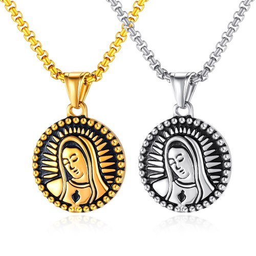 Titanium Steel Necklace Hip Hop Small round Pendant Virgin Mary Head Necklace Stainless Steel Male Necklace Jewelry Gb1627
