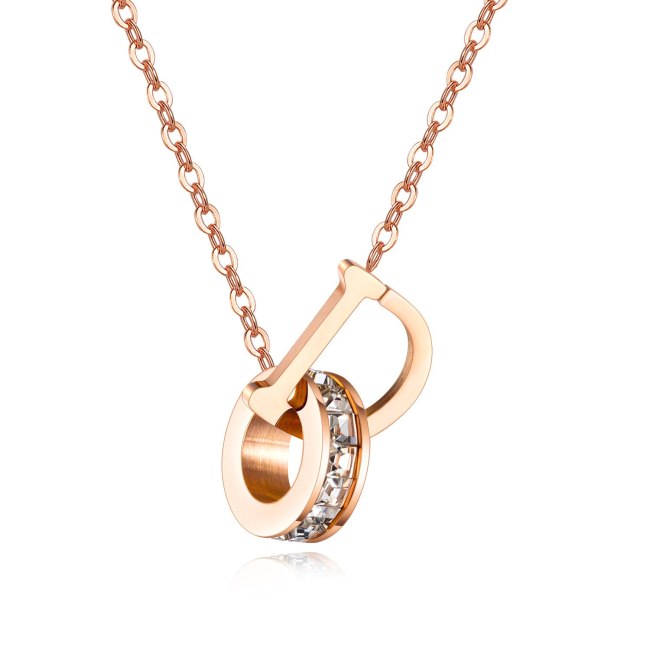 South Korea Fashion Jewelry Wholesale Stainless Steel Circle Clavicle Chain Rose Gold Letter Women's Necklace Gb1608