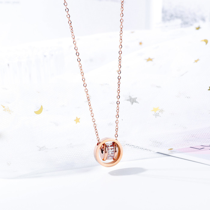 Stainless Steel Fashion Transport Double Ring Necklace Clavicle Chain Female Simple Pendant All-match Necklace Jewelry Gb1642