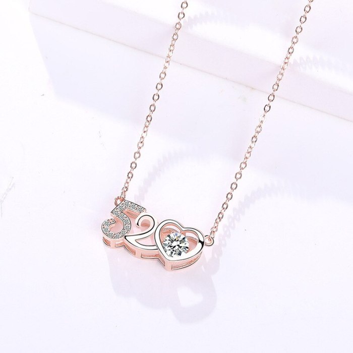 S925 Sterling Silver Necklace Rose Gold Micro Pave Zircon 520 Silver Necklace Female I Love You Romantic Gift Mla1536