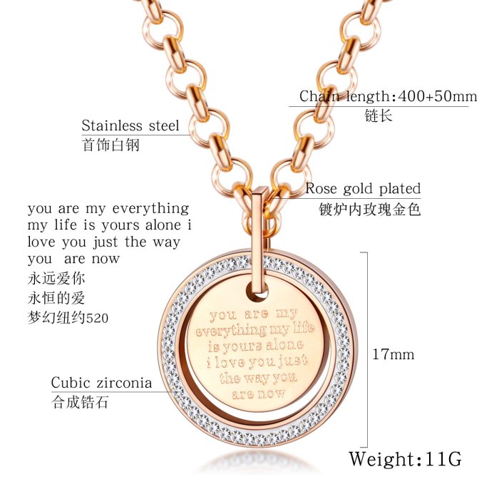 Creative Stainless Steel Pendant Fashion Diamond Set Letter Geometric Round Necklace Titanium Ornament Gb1579