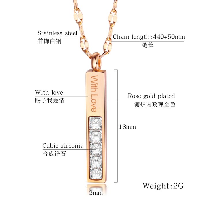 European and American New Simple Rectangular Love Stainless Steel Clavicle Chain Titanium Steel Women's Necklace Gb1587