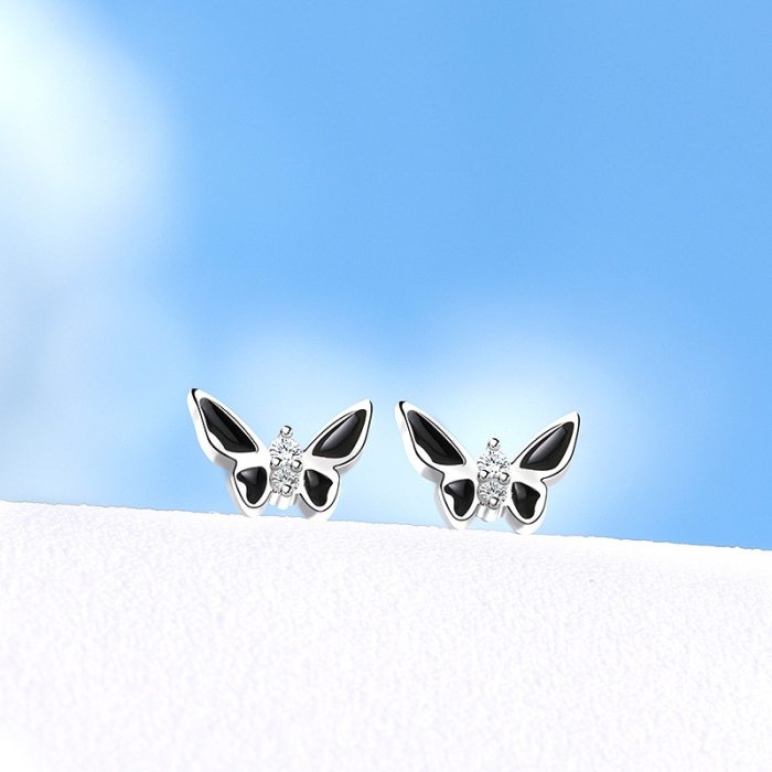 S925 Sterling Silver 2020 Creative Design Zircon Epoxy Technology Butterfly Ear Stud Popular Earrings mlE1514