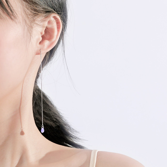 S925 Silver New Purple Zircon Hanging Earrings South Korea Popular Ear Rings Accessories Wholesale MLE2145