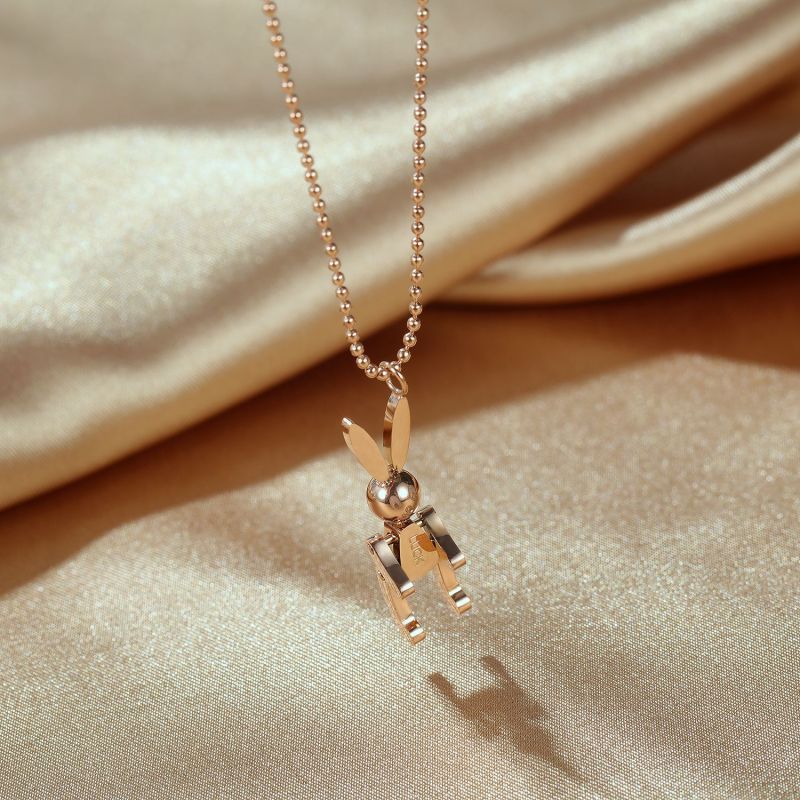 All-match Titanium Steel Rabbit Necklace Female Korean Style Square Pendant Cool Clavicle Chain Jewelry Gb1680