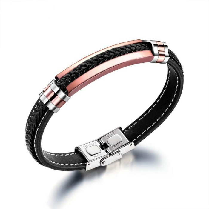 European and American Style Simple Stainless Steel Leather Bracelet Titanium Steel Men's Woven Leather Bracelet Bangle Gb1358
