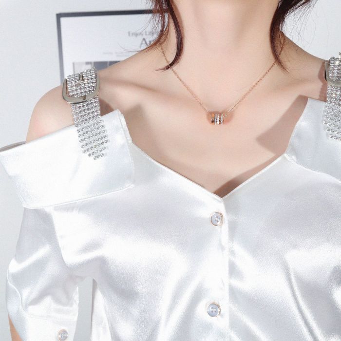 Fashion Zircon Stainless Steel Pendant Rose Gold Clavicle Chain Necklace Accessories Ornament Gb1641