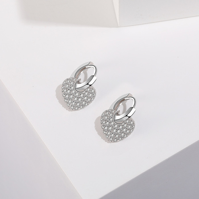 S925 Sterling Silver Lovely Earrings Ins Fashion Retro Korean-Style Diamond Set Zircon Heart-Shaped Stud Earrings Gb2100