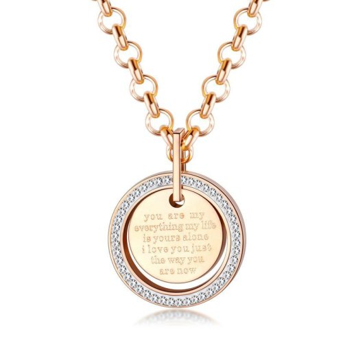 Creative Stainless Steel Pendant Fashion Diamond Set Letter Geometric Round Necklace Titanium Ornament Gb1579