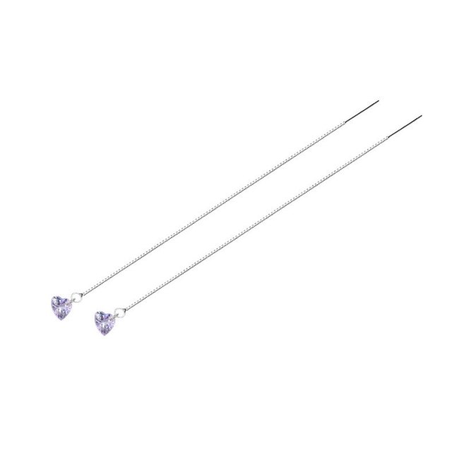 S925 Silver New Purple Zircon Hanging Earrings South Korea Popular Ear Rings Accessories Wholesale MLE2145