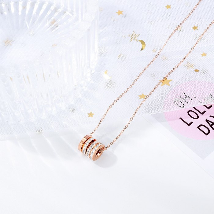 Fashion Zircon Stainless Steel Pendant Rose Gold Clavicle Chain Necklace Accessories Ornament Gb1641
