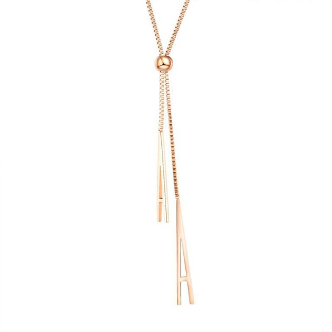 South Korea Ins Tassel Necklace Rose Gold Plated Long Sweater Chain Pendant Titanium Steel Women's Geometric Necklace Gb1609