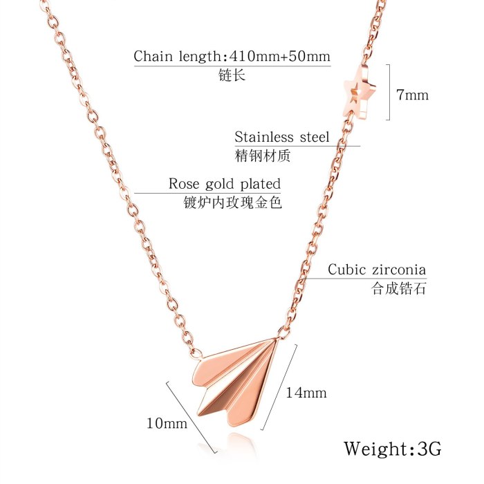Titanium Steel Women's Necklace Japanese and Korean Cool Paper Airplane Hollow Five-Pointed Star Pendant Accessories Gb1645