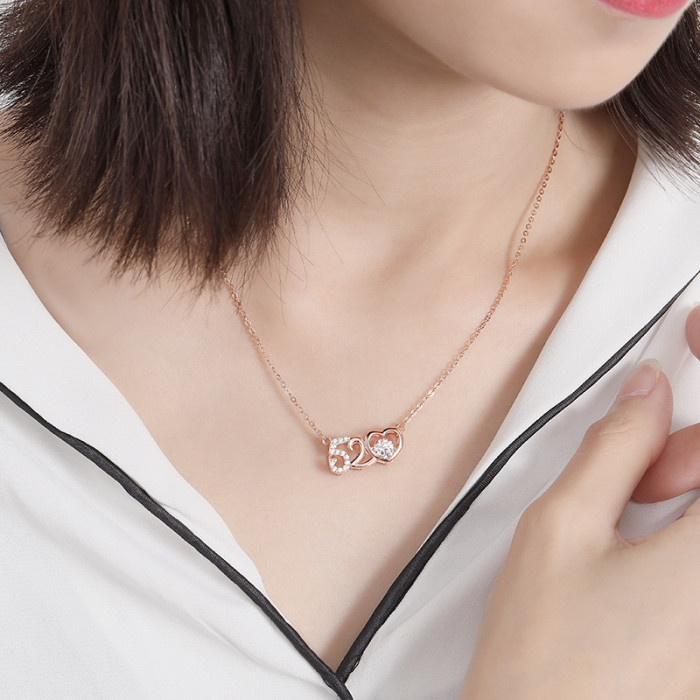 S925 Sterling Silver Necklace Rose Gold Micro Pave Zircon 520 Silver Necklace Female I Love You Romantic Gift Mla1536