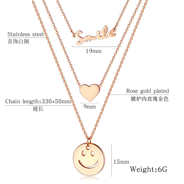 New Fashion Heart Smiling Face Stainless Steel Multi-layer Necklace Titanium Steel FWomen Clavicle Chain Necklace Gb1589