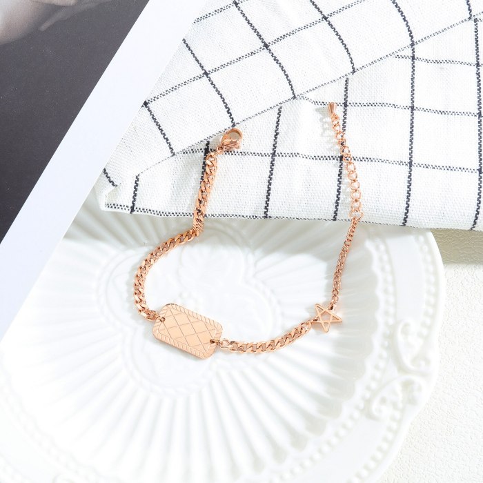 Fashion Hand Jewelry Wholesale Simple Pattern Square Rose Gold Plated Bracelet Titanium Steel Star Women's Bracelet Gifts Gb1035