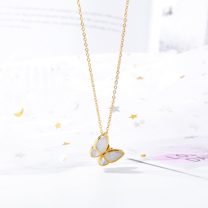 Japanese and Korean Butterfly Necklace Female Clavicle Chain Pendant Elegant Simple Stainless Steel Necklace Gb1650