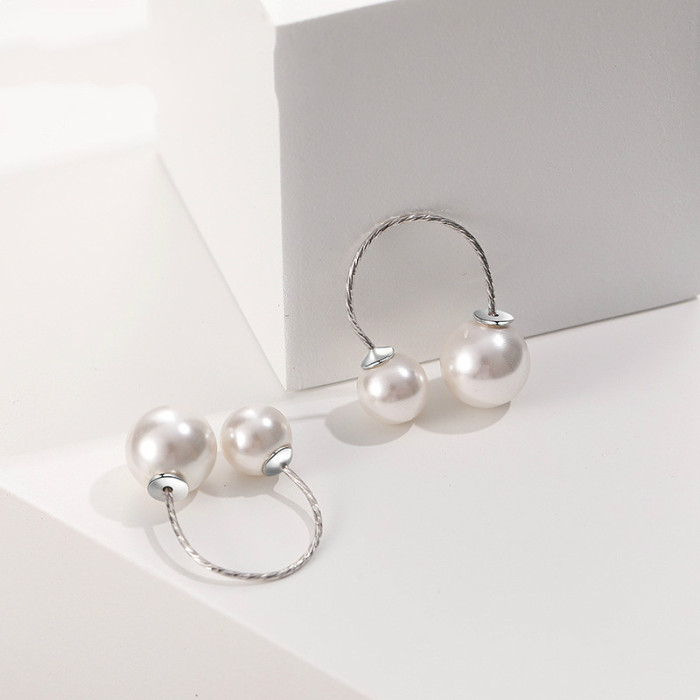 S925 Sterling Silver Pearls Stud Earring Women's Fashion Korean Round Bead Ear Pendant Small Bling Silver Earrings MLE2035