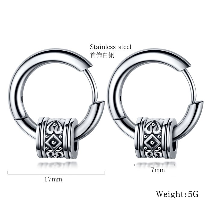 Korean Style Men's Circle Ear Stud Cool Vintage Fashion Earrings Stainless Steel Men's Stud earringsGb557
