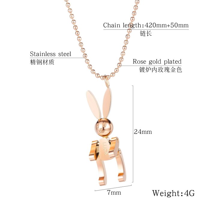 All-match Titanium Steel Rabbit Necklace Female Korean Style Square Pendant Cool Clavicle Chain Jewelry Gb1680
