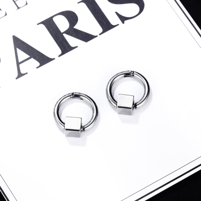 Korean Fashion Popular Men's Titanium Steel Earrings Hip-hop Punk Circle Geometric Ear Stud Gb595