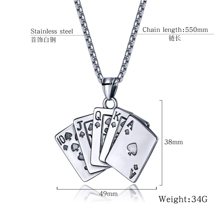 New Titanium Steel Necklace Cool Poker Spades Flush Pendant Men's Titanium Steel Necklace Gb1568