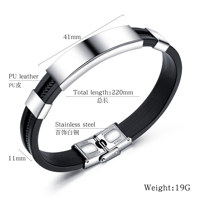 Simple Smooth Stylish Guy's Hand Jewelry Cool Lettering Bracelet Titanium Steel Men's Silicone Bracelet Bangle Gb1363