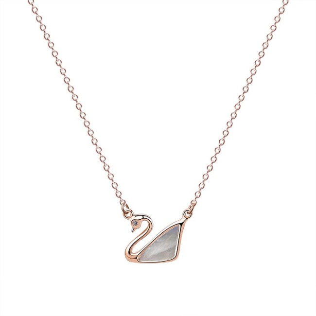 S925 Sterling Silver Shell Swan Necklace Female Ins Fashion Retro Korean White Shell Silver Necklace Clavicle Chain Mla1909