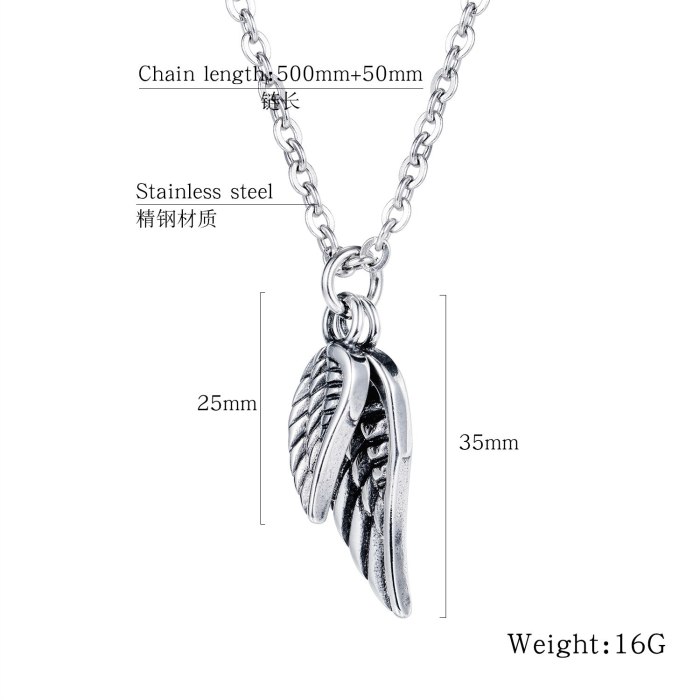 Stainless Steel Necklace Cool Men's Feather Necklace Hip-hop Fashion Titanium Steel Angel's Wings Pendant Gb1691