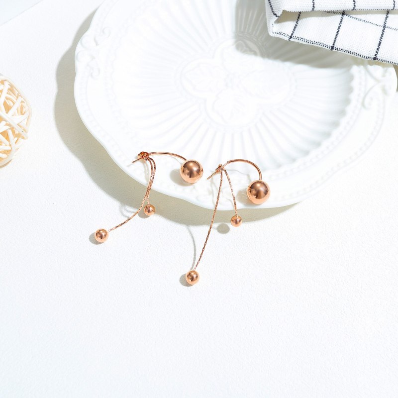 European Smooth Long Beads Earring Simple and Versatile Tassel Women's Earrings Titanium Steel Rose Gold Stud Earring gb560