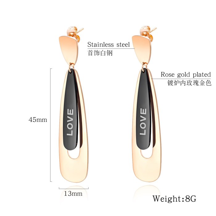 Stainless Steel New Earring Pendant Fashion Rose Gold Double Color Drop Earrings Love Titanium Steel Stud Earring Female Gb562