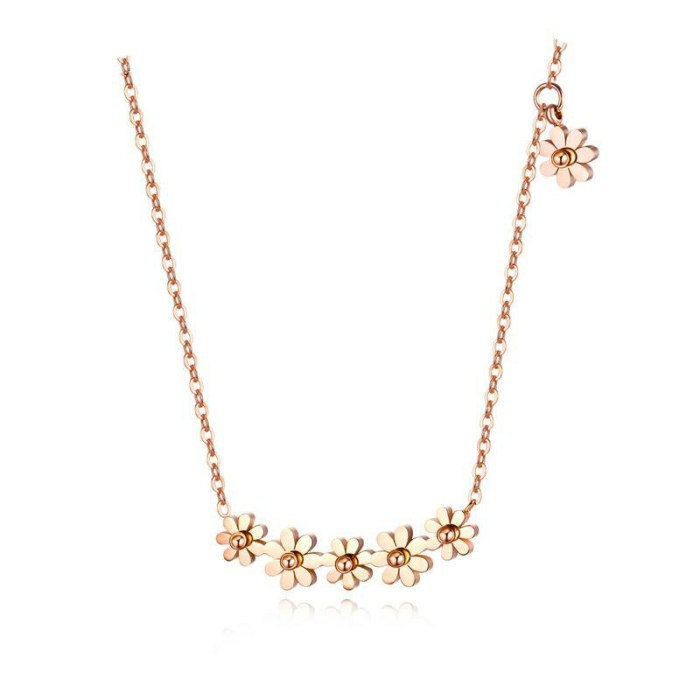 Fashion Hot Selling Six Small Daisies Stainless Steel Clavicle Chain Rose Gold Titanium Steel Women's Necklace Gb1606