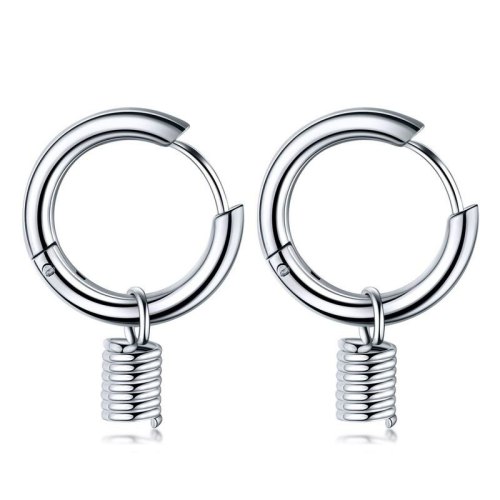 Hot Selling Cool Simple Stainless Steel Spring Hoop Earrings Titanium Steel Men's Ear Stud Earrings Gifts Gb558