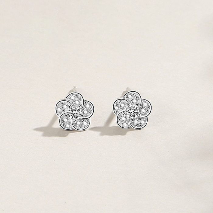925 Sterling Silver Earring Stud Female Fashion Retro Korean Flower Small Earring Silver Accessories Factory Wholesale mlE2076