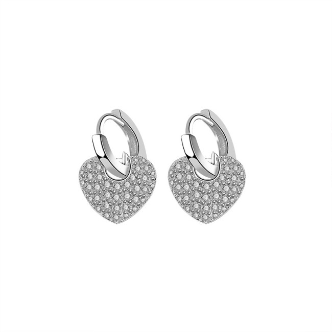 S925 Sterling Silver Lovely Earrings Ins Fashion Retro Korean-Style Diamond Set Zircon Heart-Shaped Stud Earrings Gb2100