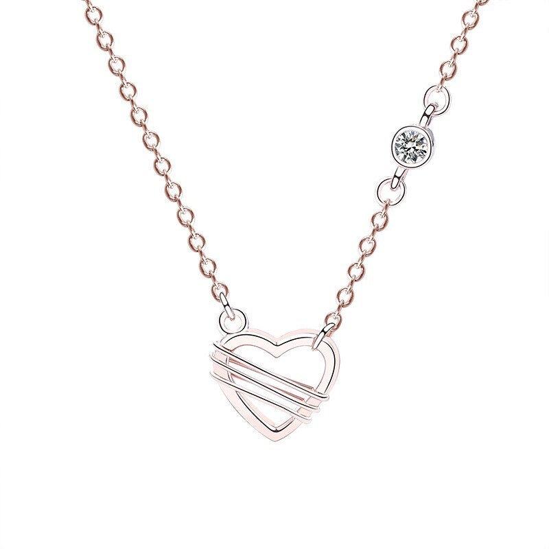 S925 Sterling Silver Necklace Jewelry Women's Korean-Style New Heart-Shaped Necklace Romantic Diamond Set Necklace Mla418a