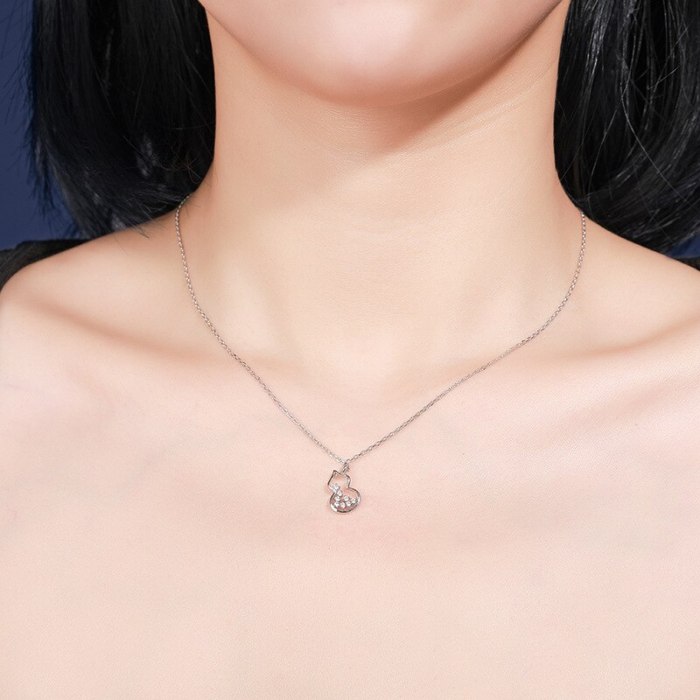 S925 Sterling Silver Gourd Necklace Female Fashion Retro Korean Micro Pave Zircon Necklace Clavicle Chain Silver Jewelry Mla1908