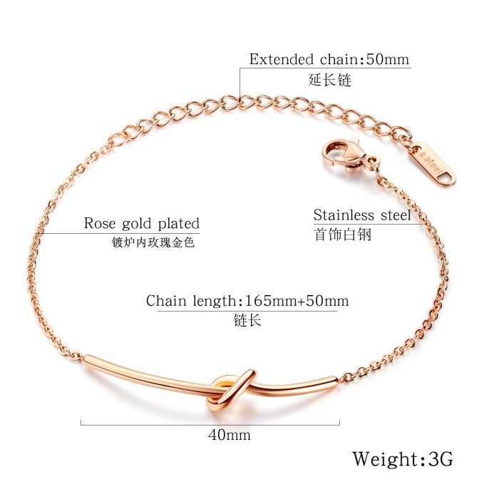 Korean-Style Fashion Sweet Hand Jewelry Titanium Steel Rose Gold-Plated Knotted Bracelet Women's Bracelet Gift Gb1036