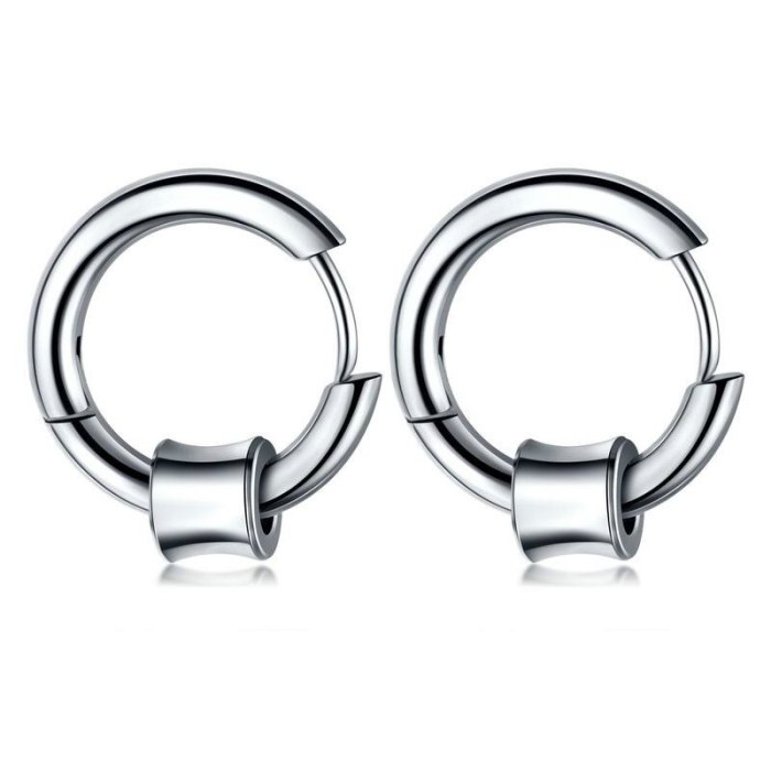 European and American Hot Selling Cool Hip Hop Trendy Ornament  Ear Stud Stainless Steel Men's Circle Earrings Gb559