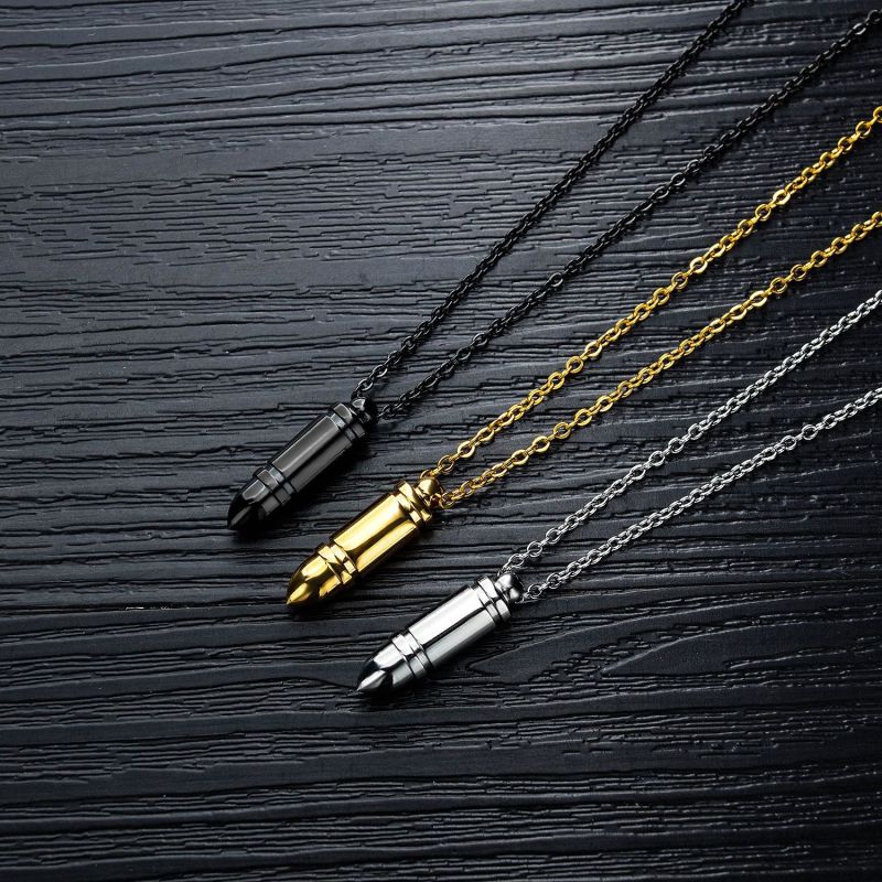 European and American Style Jewelry Cool Fashion Stainless Steel Bullet Pendant Men's Titanium Steel Necklace Gift Gb1572