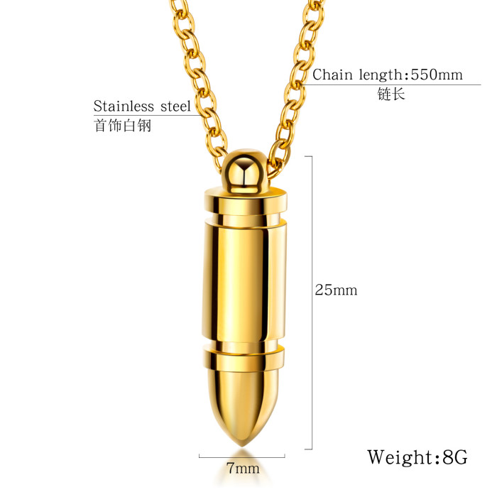 European and American Style Jewelry Cool Fashion Stainless Steel Bullet Pendant Men's Titanium Steel Necklace Gift Gb1572