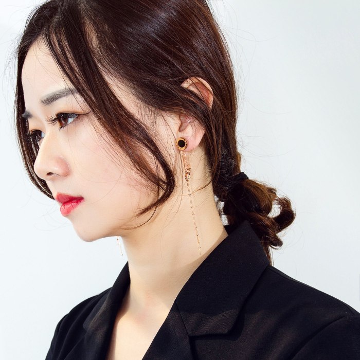 Korean Classic Roman Digital  Long All-match Elegant Stainless Steel Earrings Titanium Steel Tassel Earrings Female gb568