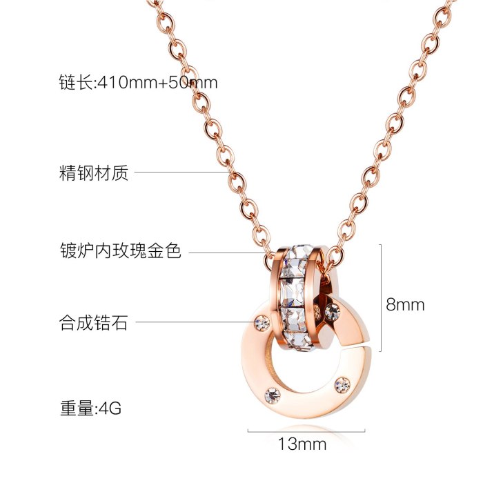 Korean Style Simple Stainless Steel Necklace Women's All-match Circle Ring Pendant Clavicle Chain Gb1643